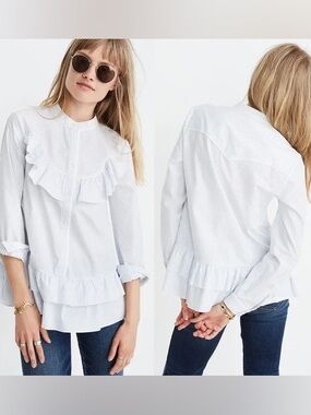 Madewell X Karen Walker Striped Ruffle Annie Shirt Sz M